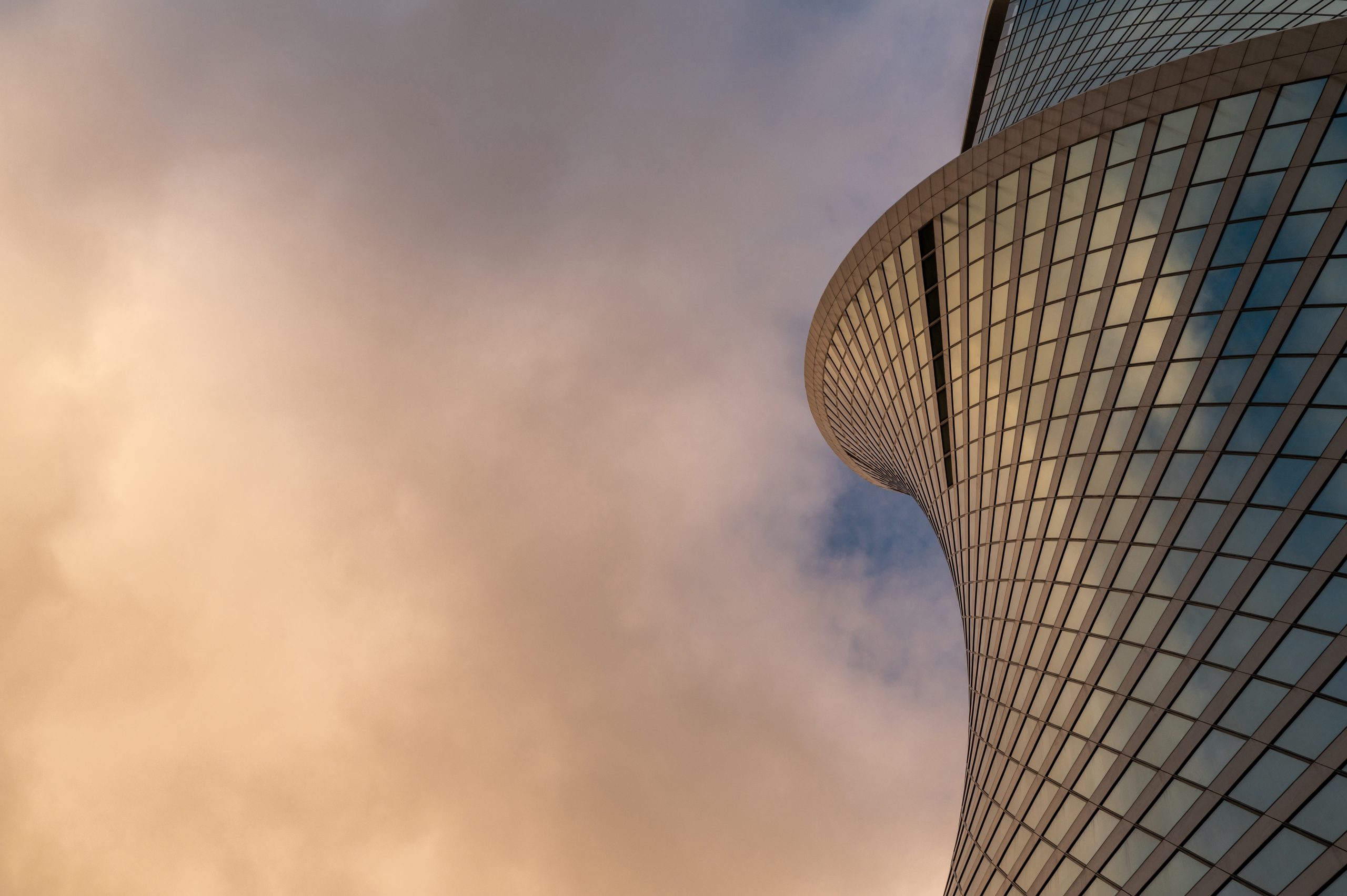 Looking Up modern high-rise office buildings.